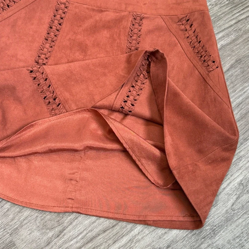 Gianni Bini Womens Rust Faux Suede Braided Detail Mini Skirt Brown Size S‎
